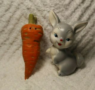 Vintage Bunny With A Carrot Salt And Pepper Shakers - Japan