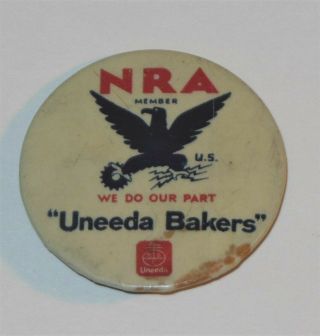 Vintage Nra Member We Do Our Part Uneeda Bakers Celluloid Pinback Button 1930 