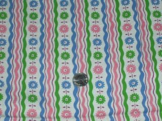 Full Vintage Feedsack: Wavy Stripes And Flowers Pink,  Blue,  Green And White