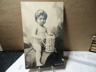1910 Bavarian Rppc Real Photo Postcard Little Girl Holding Large Beer Stein
