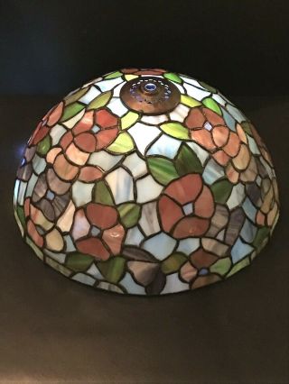 Tiffany Style Stained Glass Lamp Shade 12 " Flowers Pink Purple Green One