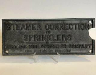Antique Cast Iron Sign Plaque Central Fire Sprinkler Co Protection Engineers