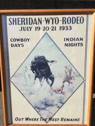 Sheridan Wyoming Rodeo 1933 Western Poster Cowboy Days / Indian Nights