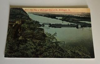 Postcard Vintage Birds Eye View Mississippi River North Mcgregor Iowa - Unposted