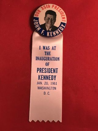 Inaugural Political Pin Jack Kennedy Button 1961 Ribbon Pinback Campaign Badge
