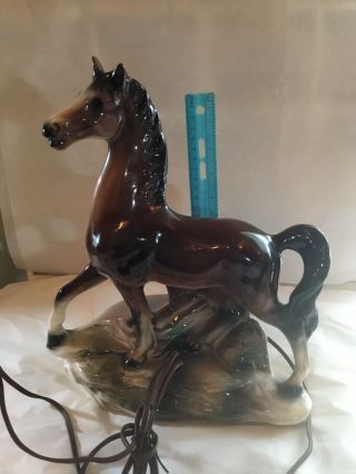 Vintage Brown Glazed Porcelain/ceramic 13 In Horse Equestrian Table Lamp Light