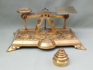 BRASS ANTIQUE LETTER SCALES / POSTAL BALANCE & WEIGHTS.  POSTAGE RATES ON PAN 6