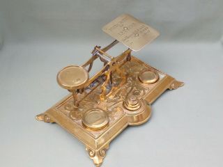 BRASS ANTIQUE LETTER SCALES / POSTAL BALANCE & WEIGHTS.  POSTAGE RATES ON PAN 7
