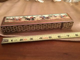 Persian Hand Made Wooden Laquered Pencil Box