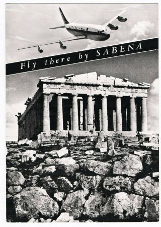 Postcard Sabena Airline Issue Boeing 707 Athens Aviation Airways