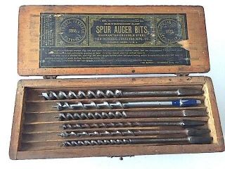 Antique Russell Jennings Spur Auger Bit Set - In Wooden Box