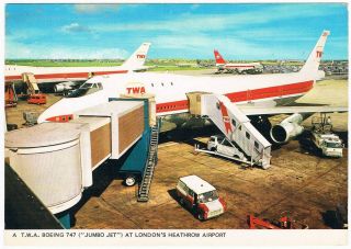 Postcard Heathrow Airport Twa Air Canada Boeing 747 Aviation Airline Airways