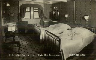 Cunard Line Steamship Ss Aquitania Stateroom Real Photo Postcard C1910