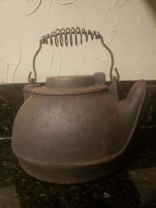 Antique Wagner Ware Cast Iron Tea Kettle Humidifier Ohio Swirl Handle Old Heavy
