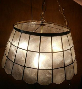Mid - Century Capiz Shell Hanging Swag Lamp Light 11 " Diameter Vintage
