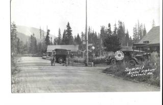 Rppc Postcard Red Crown Gas Station Summit Sunset Hwy 2 Cascade Mts Wa Vtg Cars