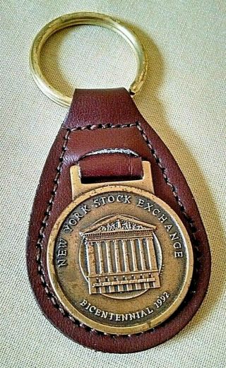 York Stock Exchange Key Ring Bicentennial 1992 Maco Bronze Fob Cowhide