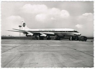 Postcard Dusseldorf Airport Pan American Airways Douglas Dc - 8 Aviation Airline