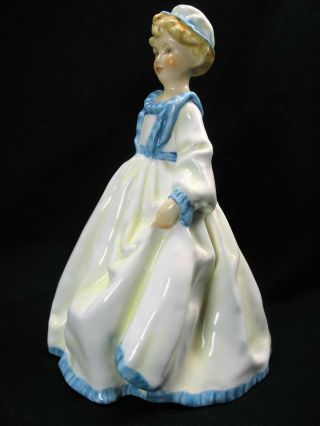 Very Rare Royal Worcester Grandmother ' s Dress in Yellow/White with Blue Trim EVC 2
