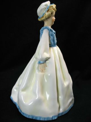 Very Rare Royal Worcester Grandmother ' s Dress in Yellow/White with Blue Trim EVC 5