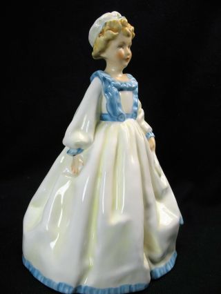 Very Rare Royal Worcester Grandmother ' s Dress in Yellow/White with Blue Trim EVC 6