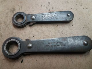 Vintage K - D Mfg.  Co.  Small Ratcheting 2 - Piece Wrench Set