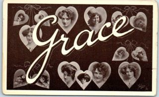 Vintage Large Letter Name Postcard " Grace " W/ Girls 