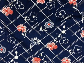 Vintage Cotton Fabric Remnant Red White Blue Flowers 1970 