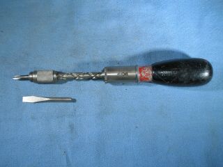 Vintage Yankee Handyman North Bros No.  133h Push Drill Screwdriver W/2 Tips