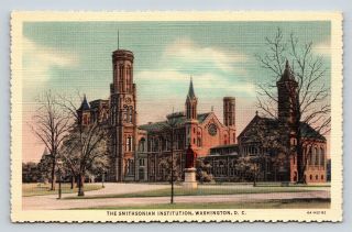 Postcard The Smithsonian Institution Washington D.  C.  Vintage Linen Scalloped A28