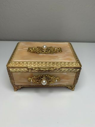 Reuge Music Box Trinket Jewelry Romeo & Juliet Pearl Gold Wood Inlay Swiss