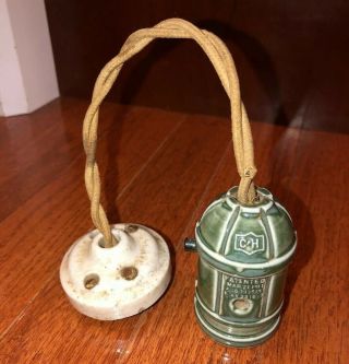 Vintage C - H Green Ceramic Porcelain Lamp Switch Socket Fixture Light Parts