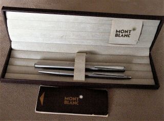 Rare MONT BLANC Noblesse Stainless Steel/Chrome Fountain Pen & Ball Point Set 2