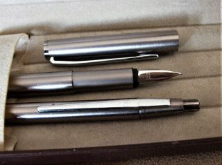 Rare MONT BLANC Noblesse Stainless Steel/Chrome Fountain Pen & Ball Point Set 3
