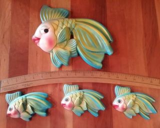 1971 Millers Studio Bathroom Chalkware Fish,  4 Pc.  3 Great,  1 Glued Sweet Childs