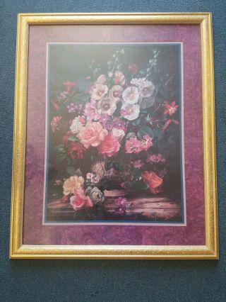 Home Interior Signed Albert Williams Gold Frame Gladiolus Floral Print.