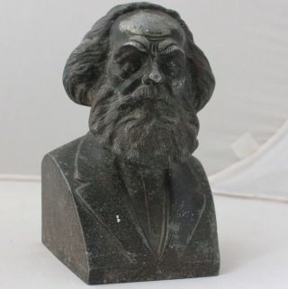 6.  5 " Old Big Lider Communist Russian Karl Marx Metal Bust Statue H=16 Cm 1970s