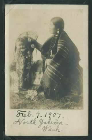 Wa North Yakima Udb Rppc 1907 Yakima Indian Woman & Papoose By Oakes No.  65