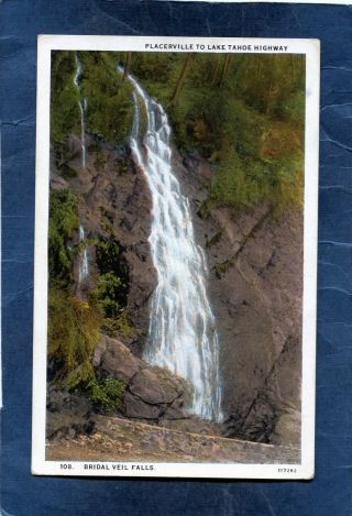 Kyburz,  Ca - Bridal Veil Falls Roadside Us 50 El Dorado County - C1930s Edw.  A Hess Pc