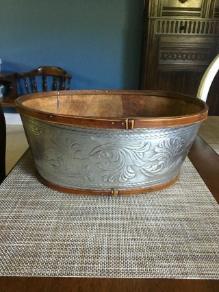 Antique Oval Embossed Tin And Wood Shaker Basket 12 " X9 " X5 " Absolutely Lovely