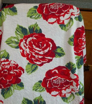Vintage Feed Sack Feedbag Quilt Fabric Huge Bright Red & Green Floral Print