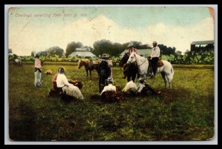 Cowboys Awaiting Their Turn To Ride Postcard