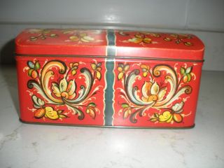 Vintage Norwegian Christmas Candy Tin Box Roesmaling Hinged Lid Norway