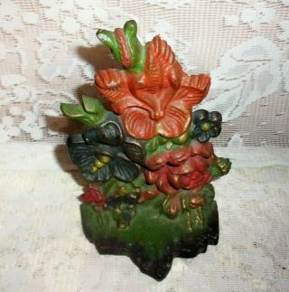 Bradley And Hubbard Cast Iron Hibiscus And Rose 6.  25 Inch Door Stop / Bookend