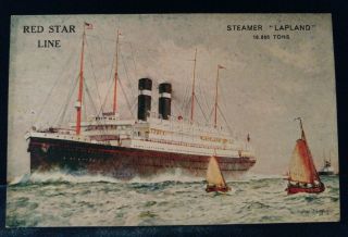 Postcard Of Ss Lapland Steamer,  Red/white Star Line Cruise Ship Titanic