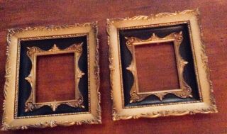 Vintage Plastic Picture Frames Gilded Black Opening 4 " X 5 " Shabby Chic Mcm