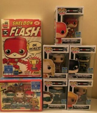 Funko Pop Big Bang Theory Sdcc Shared Exclusive Set With T - Shirts Size Large