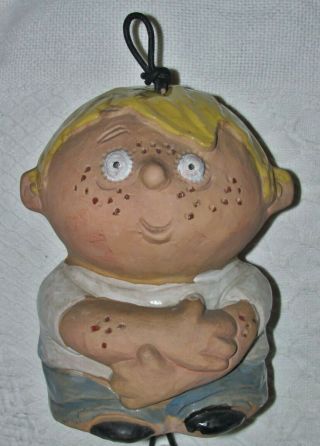1973 Pacific Stoneware Usa Pottery Clay Child Boy Wind Chime Bell: Signed Welsh