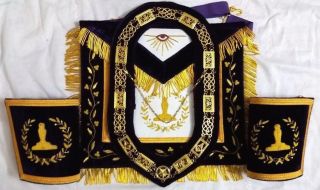 Hand Embroidery Masonic Grand Lodge Senior Warden Apron Cuffs & Collar
