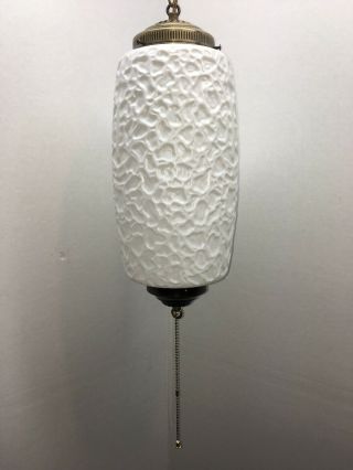 Vintage Mcm White Cylinder Shaped Glass Hanging Swag Lamp Light